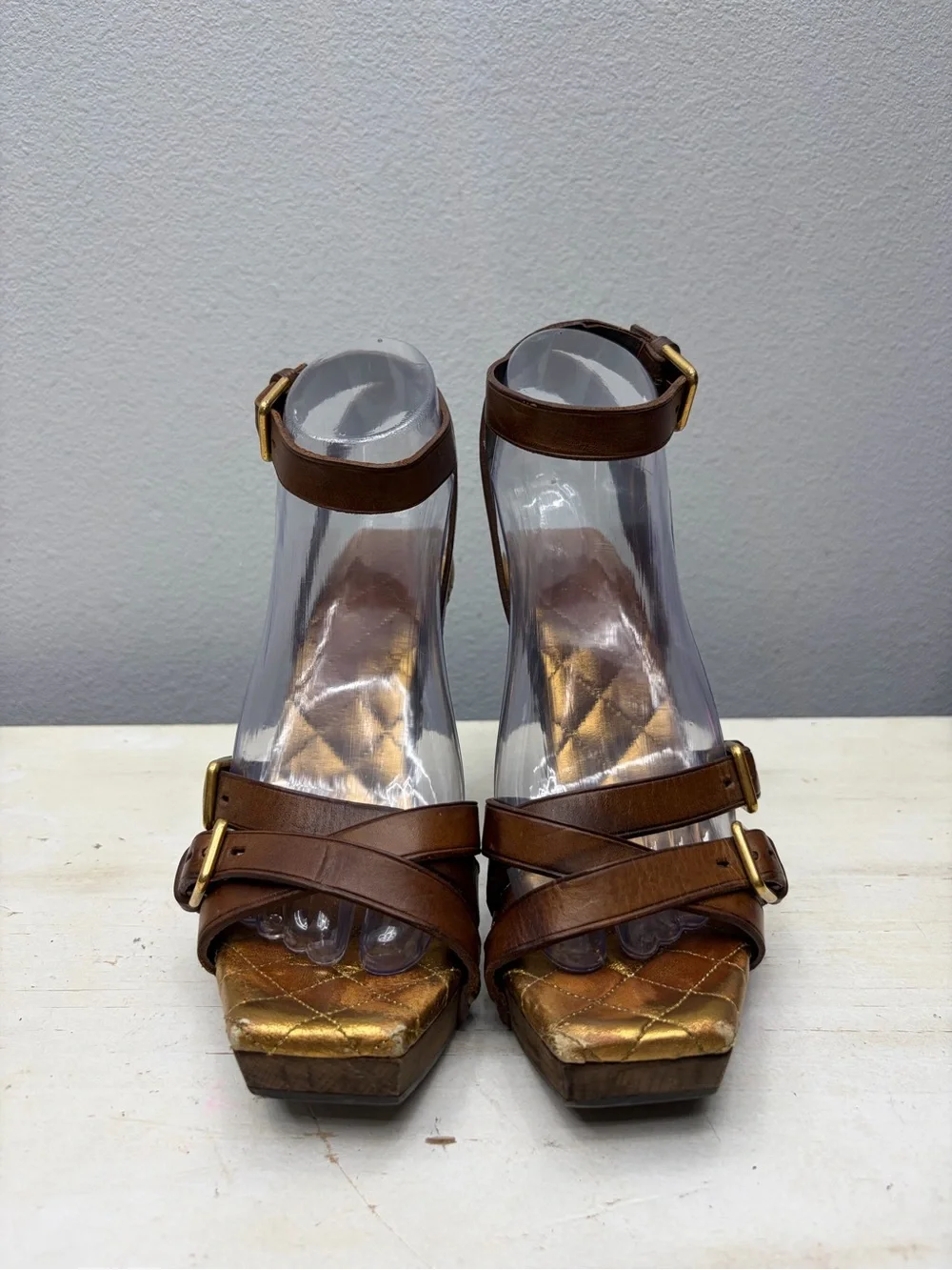 YSL Joan Ankle Strap Wooden Heels Size 36